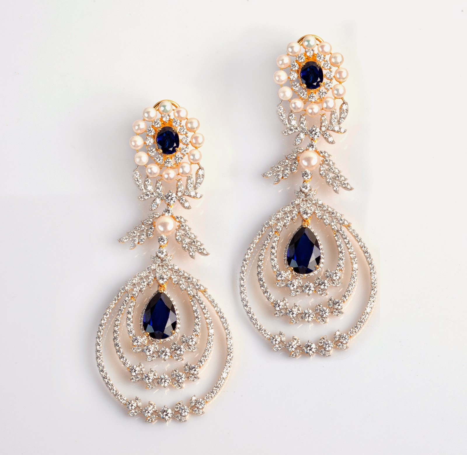Blue Ocean Drop Stone Surrounded With Swarovski Crystals And Pearl From Adawna By Sonals Bijoux